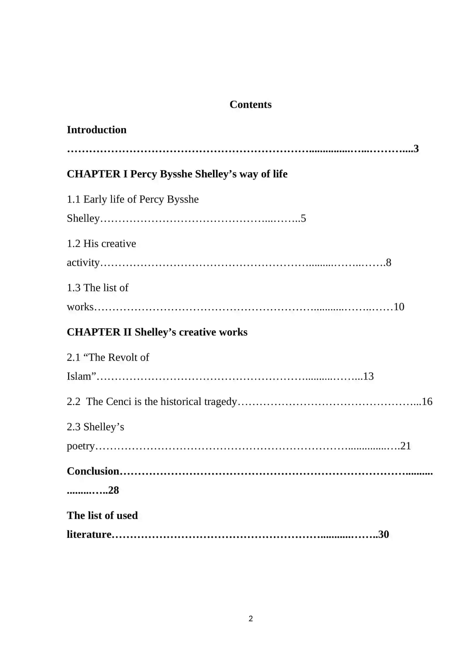 Course work on Creative works of Shelley 2