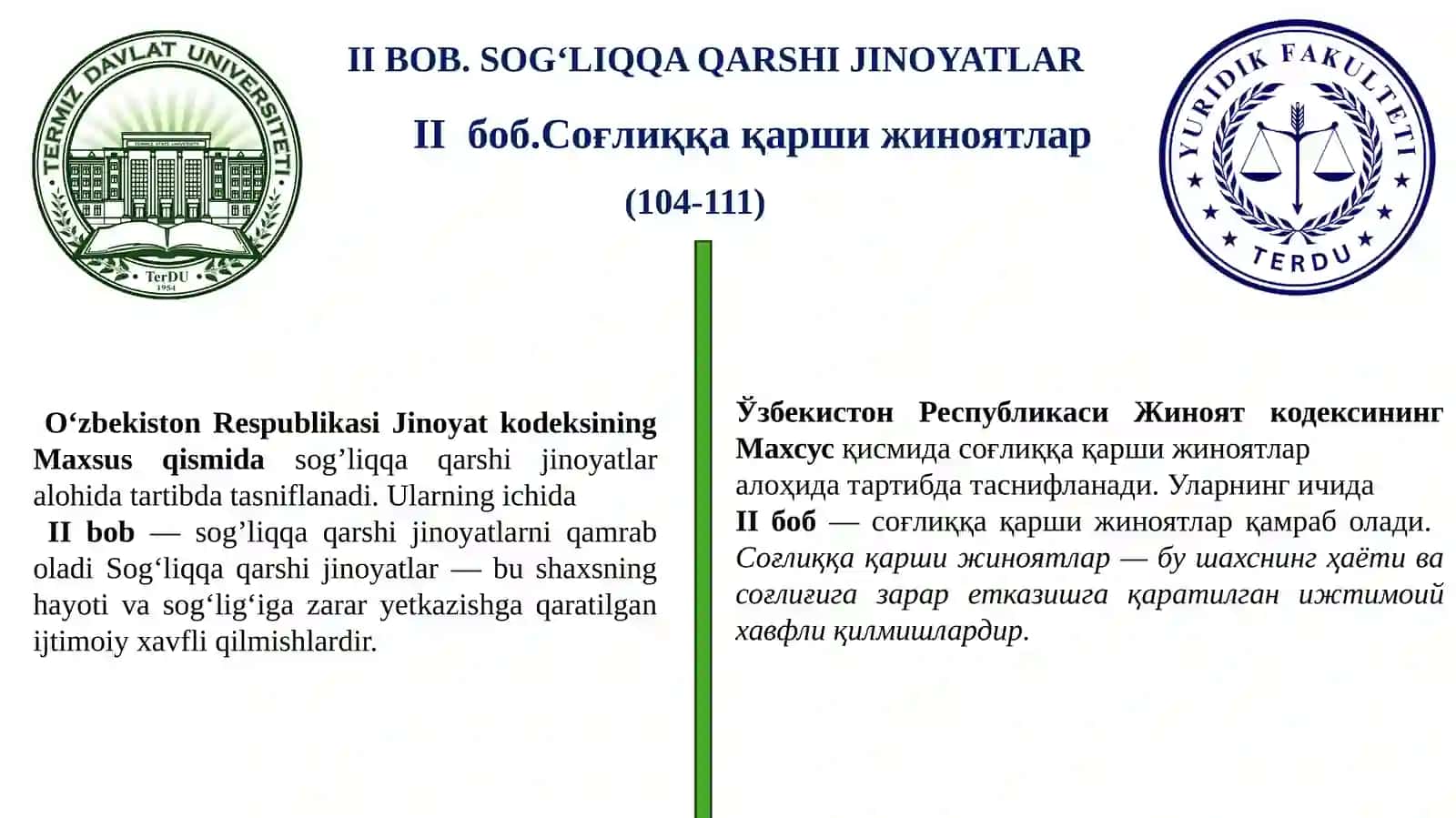 Жиноят Ҳуқуқи Фанидан Тайёрлаган Тақдимоти 2