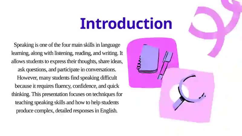 Techniques for speaking instruction. Combining details to give complex answers. 2