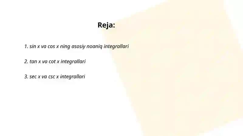 Trigonametrik funksiyalarni integrallash 2