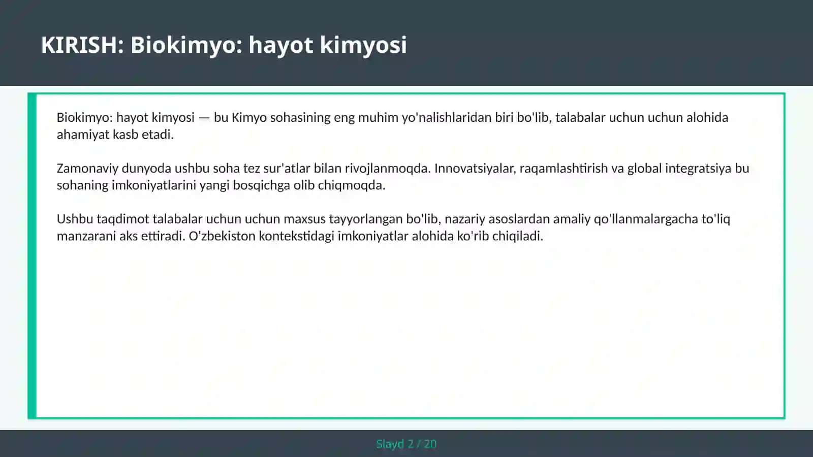 Biokimyo: hayot kimyosi 2
