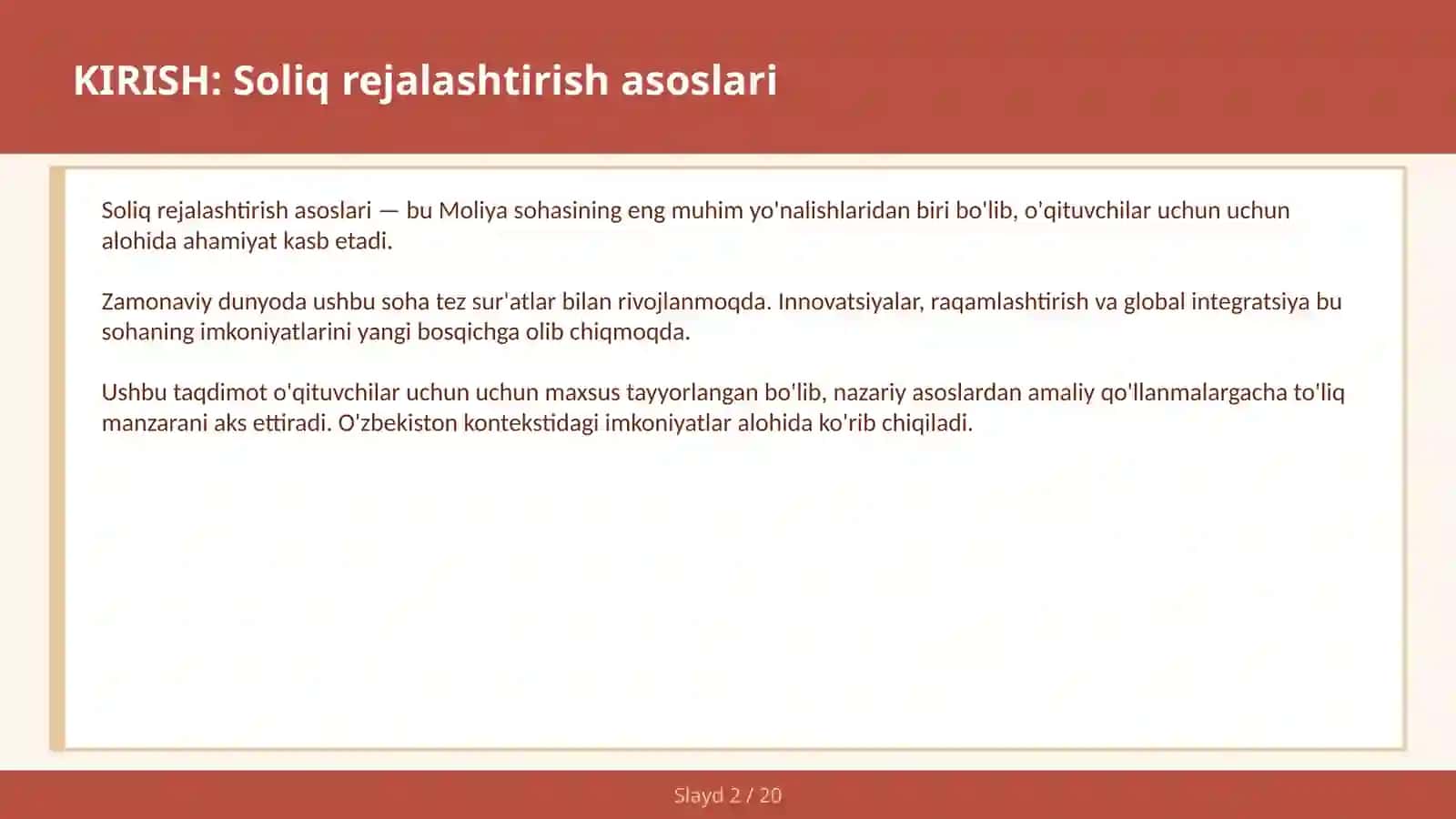 Soliq rejalashtirish asoslari 2