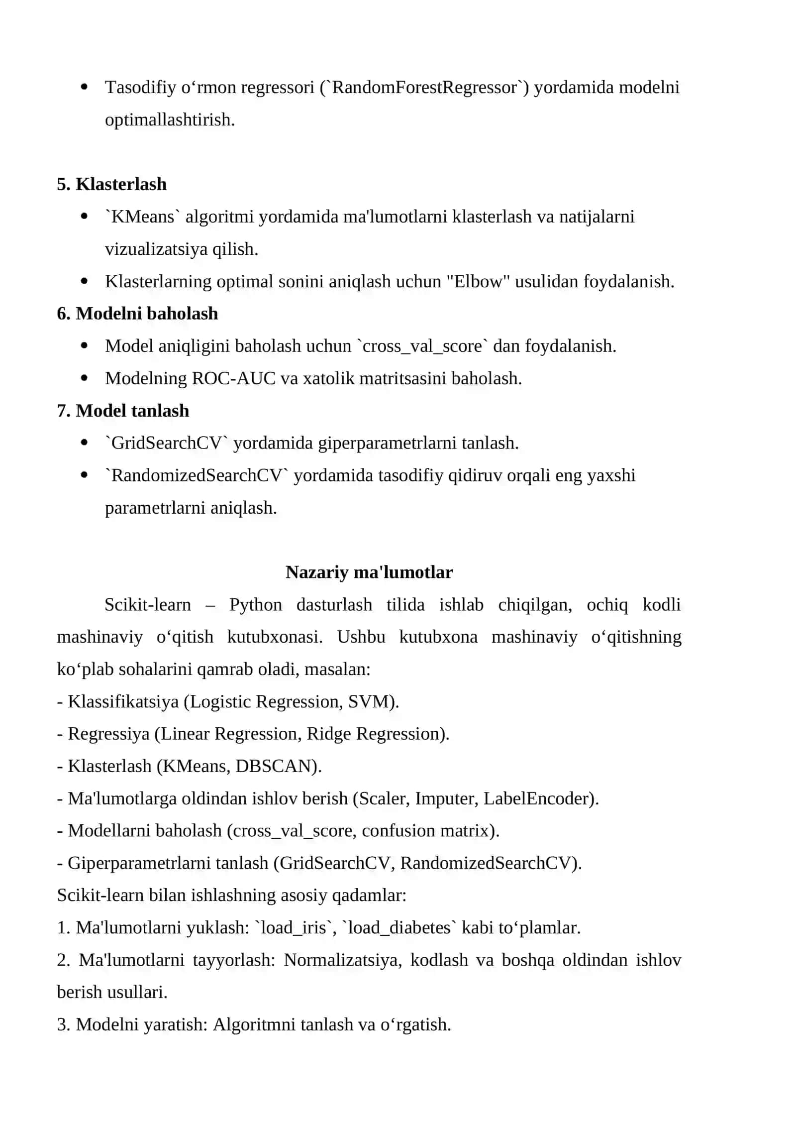 Scikit-learn kutubxonalari bilan ishlash 2