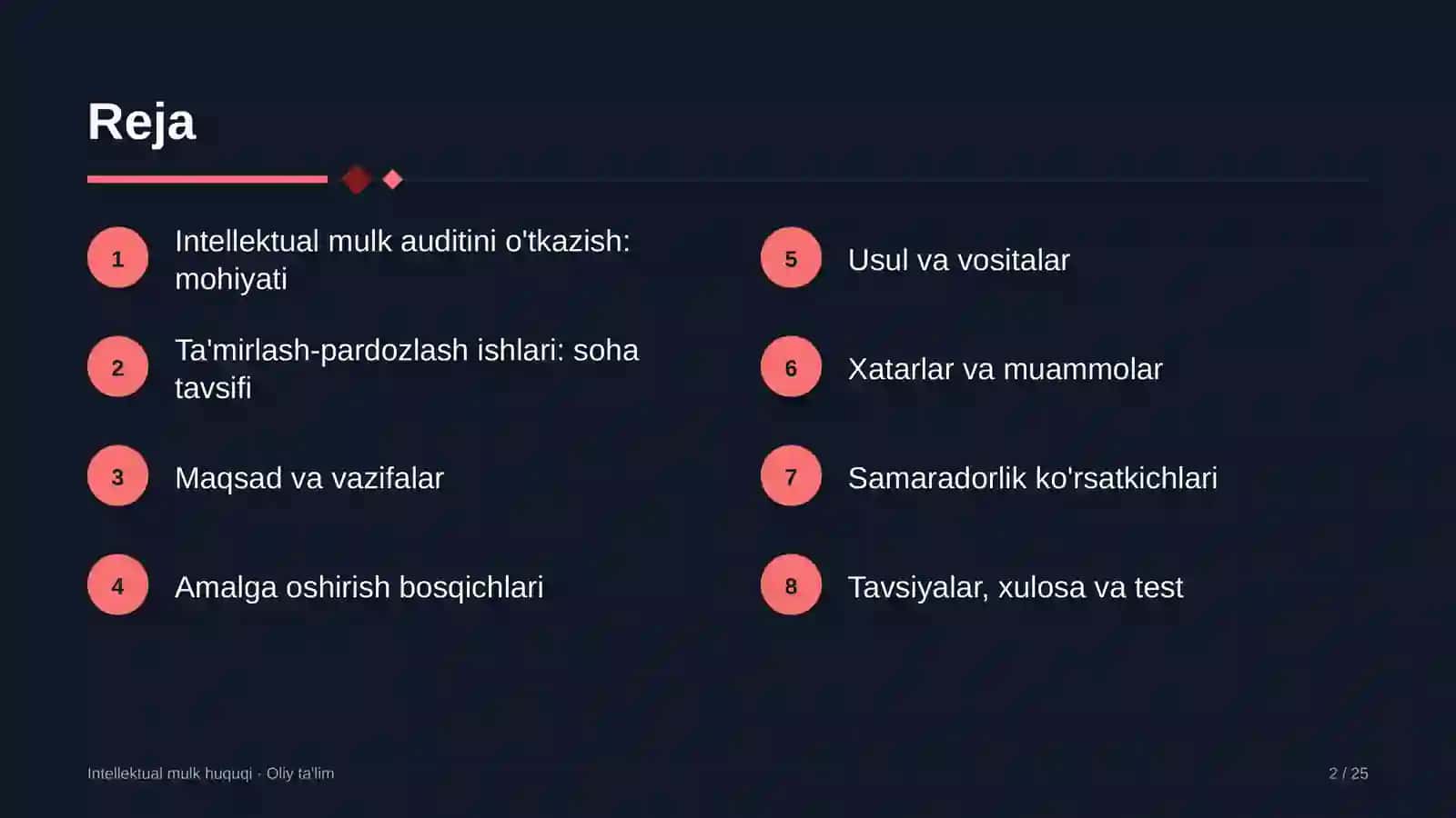 Ta'mirlash-pardozlash ishlarida intellektual mulk auditini o'tkazish 2