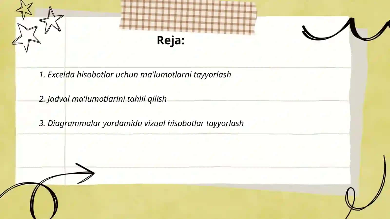 Slayd Excel dasturida turli hisobotlar tayyorlash 2