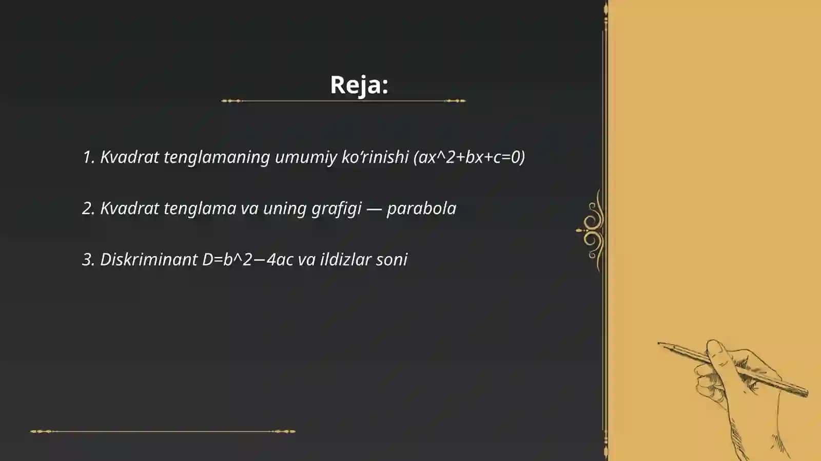 Kvadrat tenglama va uning grafigi 2