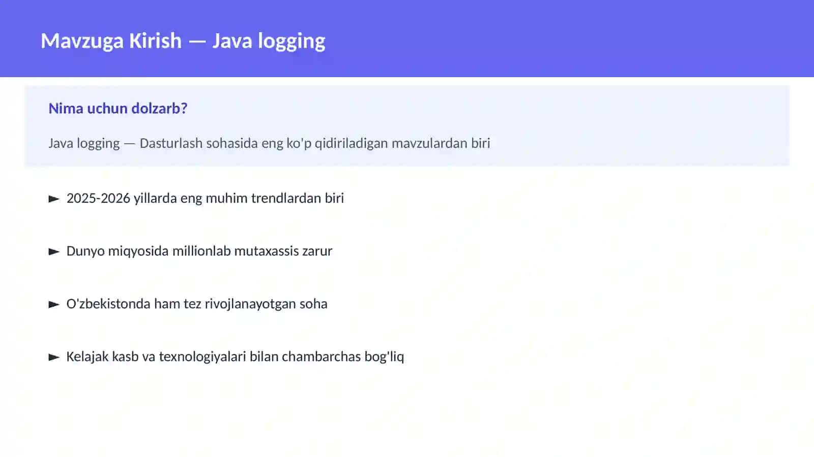 DASTURLASH | JAVA VA KORXONA 2