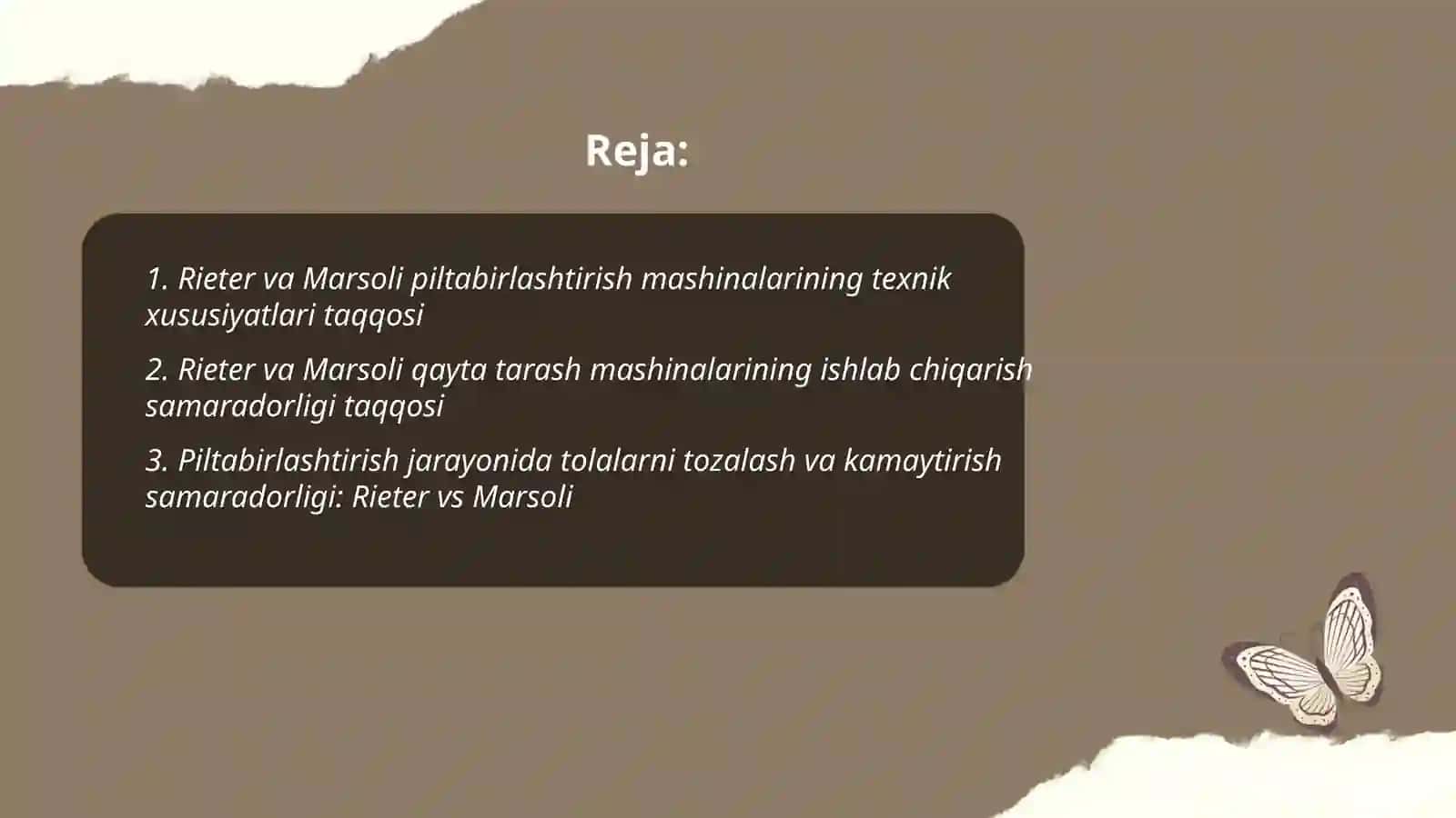 Rieter Marsoli piltabirlashtirish va qayta tarash mashinalari qiyosiy tahlili 2