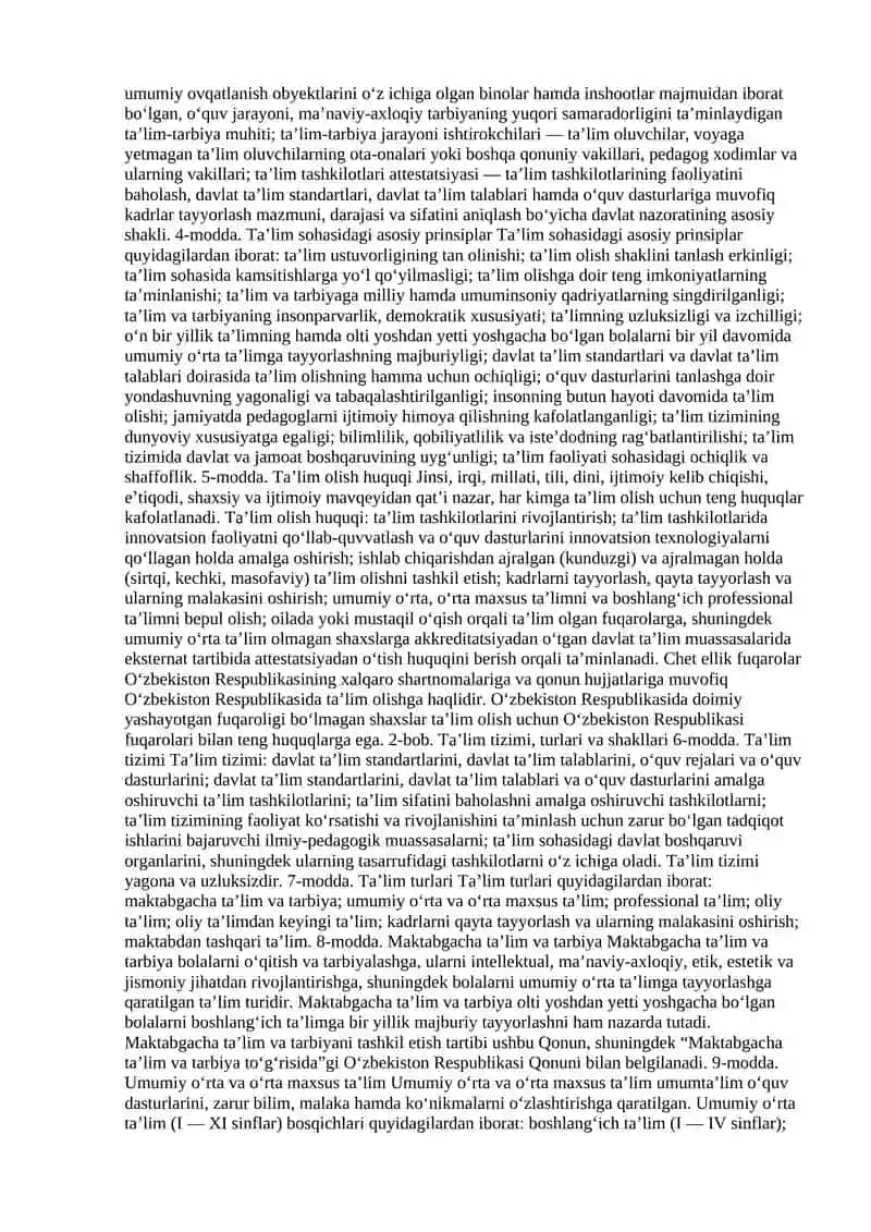 O‘zbekiston Respublikasining Ta’lim To‘g‘risida Qonuni 2
