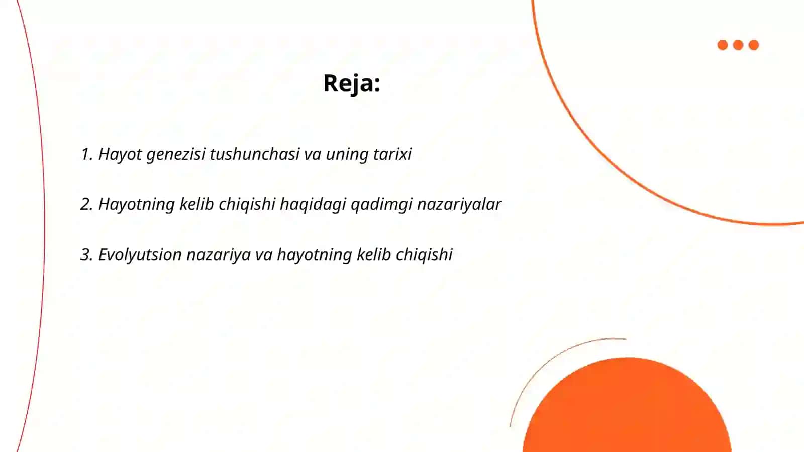 Hayot genezisi muammolari 2
