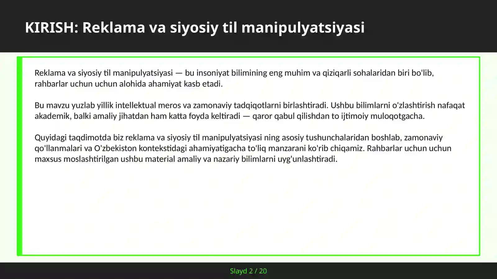 Reklama va siyosiy til manipulyatsiyasi 2