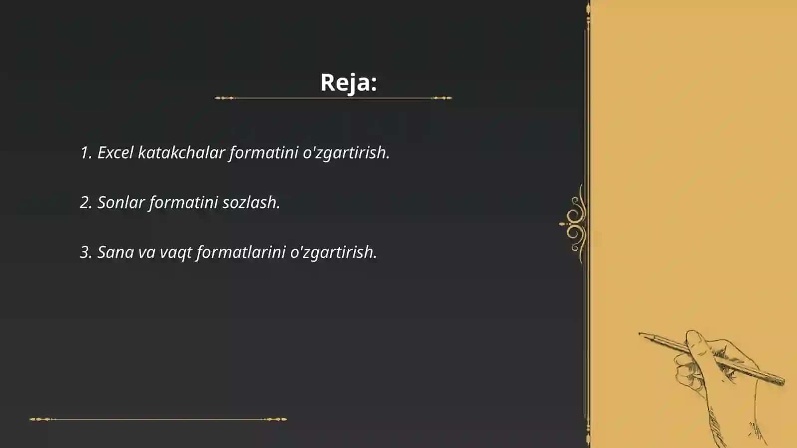 Excel katakchalar formatini o'zgartirish 2