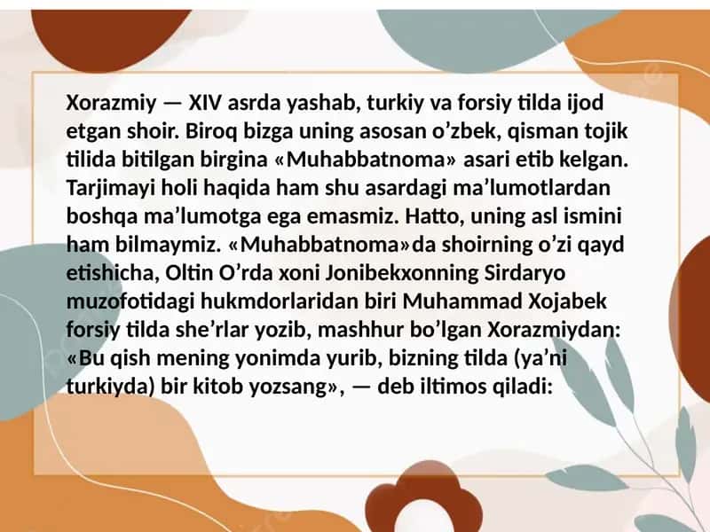 Xorazmiy hayoti va ijodi 2