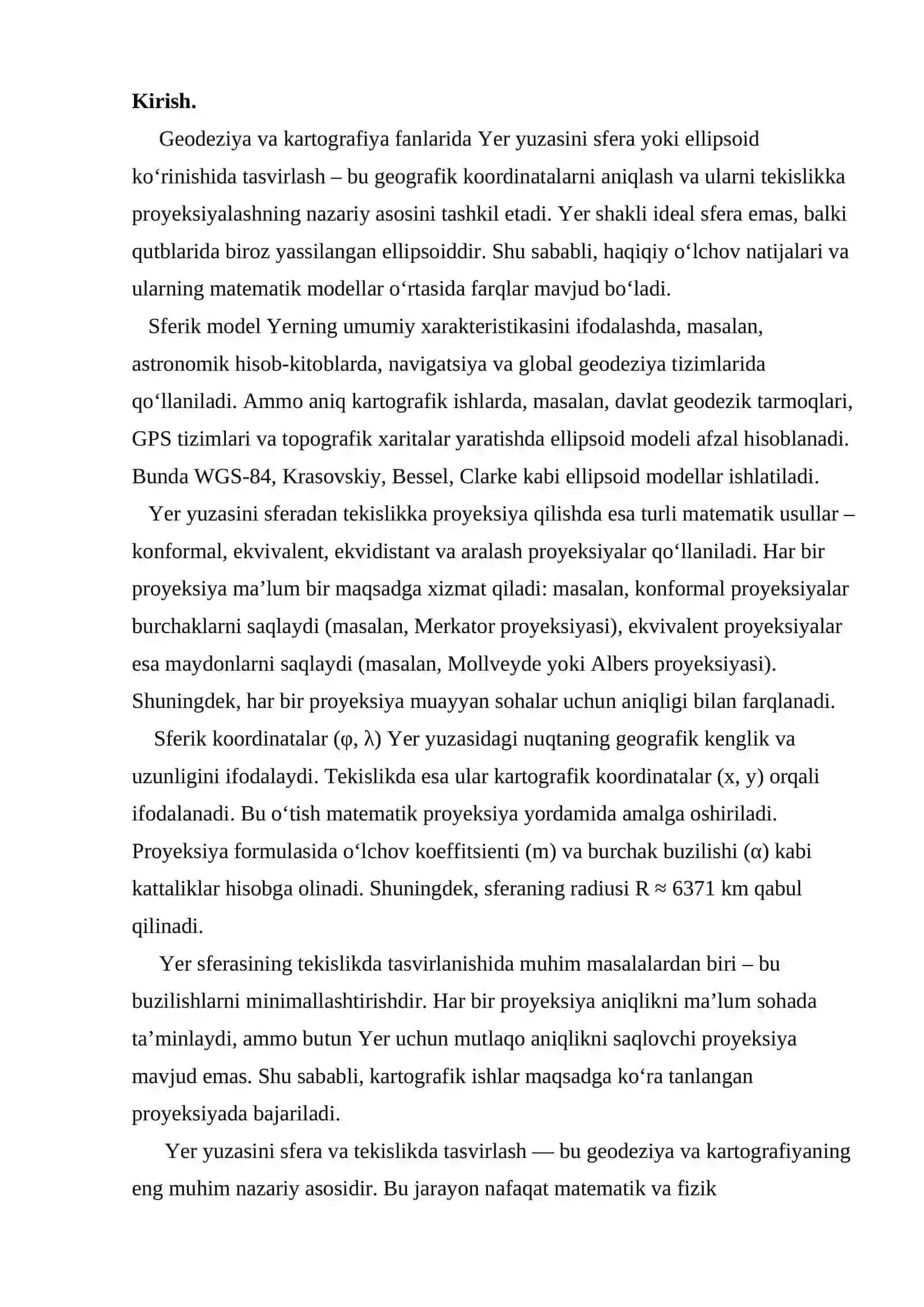 Yer yuzasini sfera va tekislikda tasvirlanishi 2