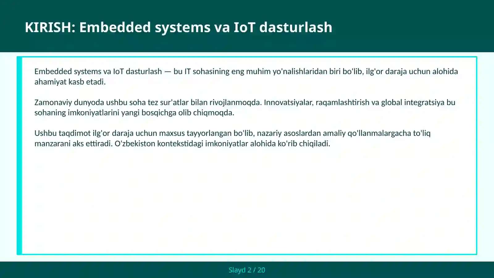 EMBEDDED SYSTEMS VA IOT DASTURLASH 2