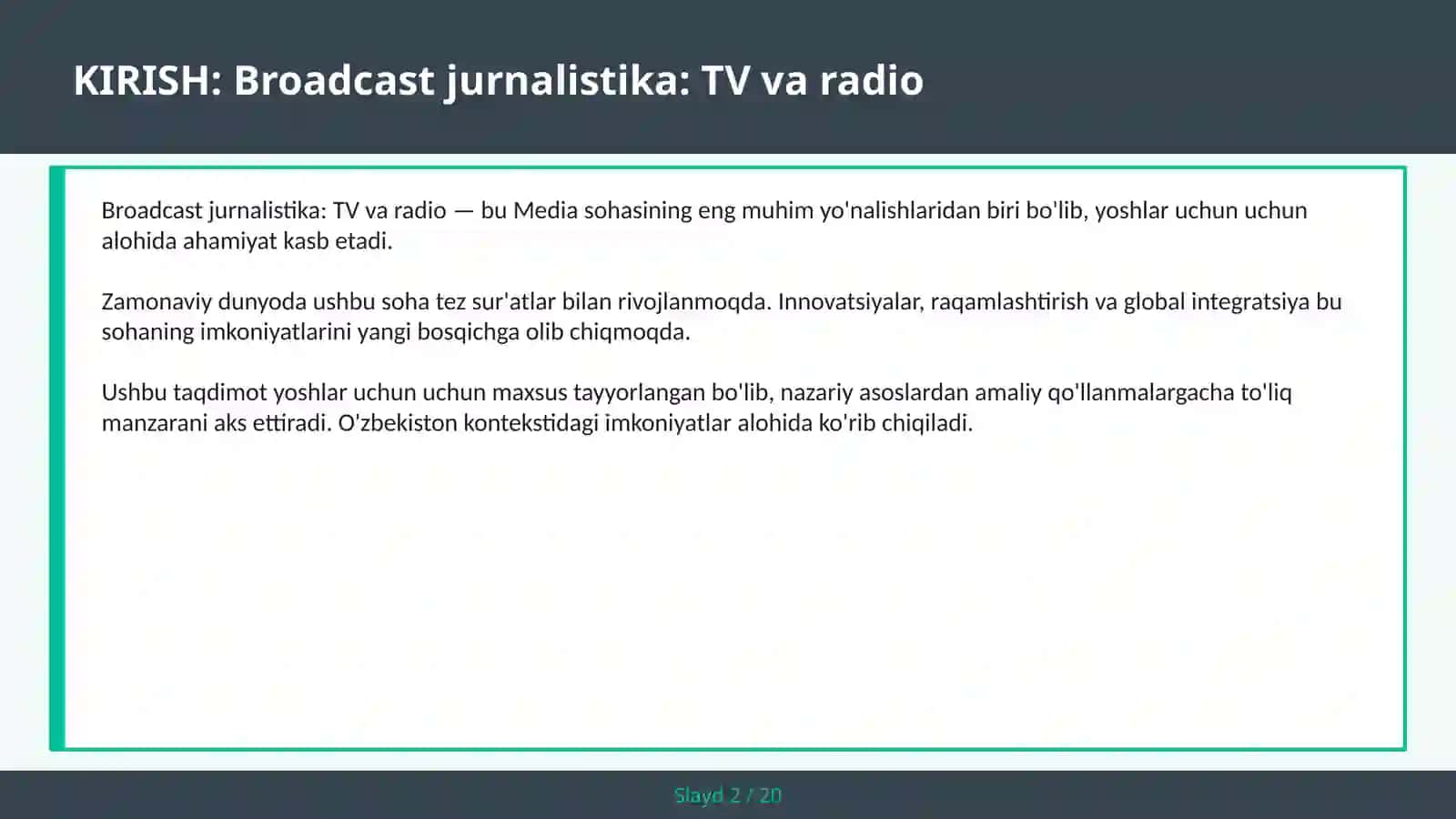 Broadcast jurnalistika: TV va radio 2