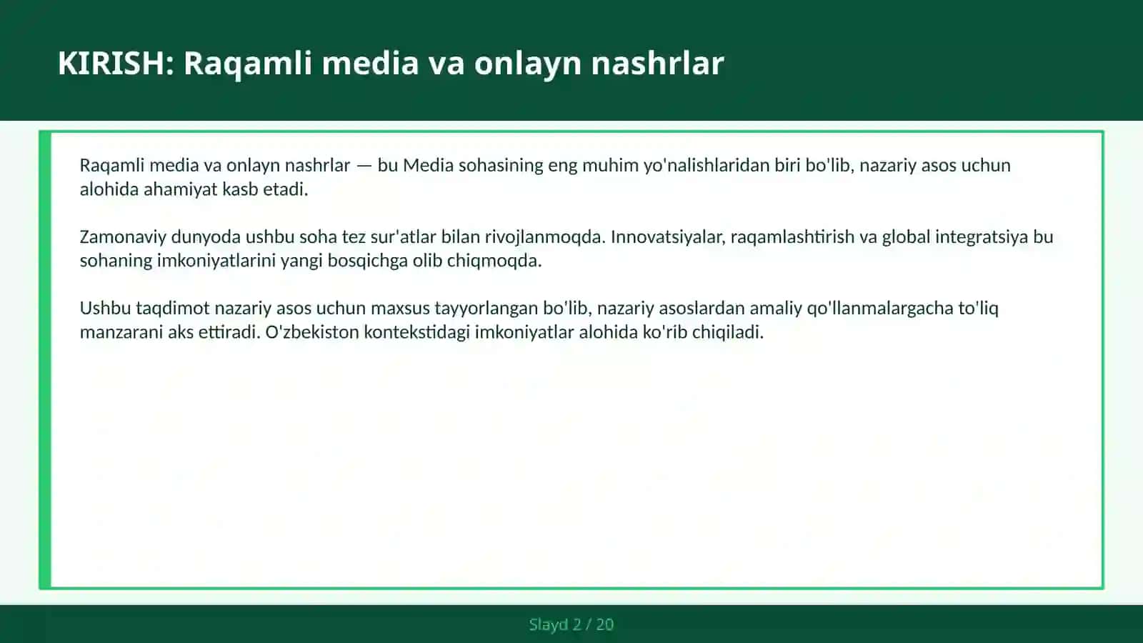 Raqamli media va onlayn nashrlar 2