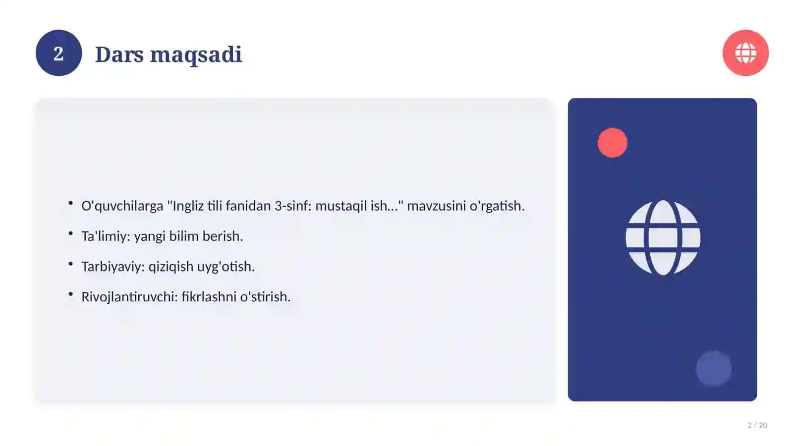 Ingliz tili fanidan 3-sinf: mustaqil ish topshiriqlari 2
