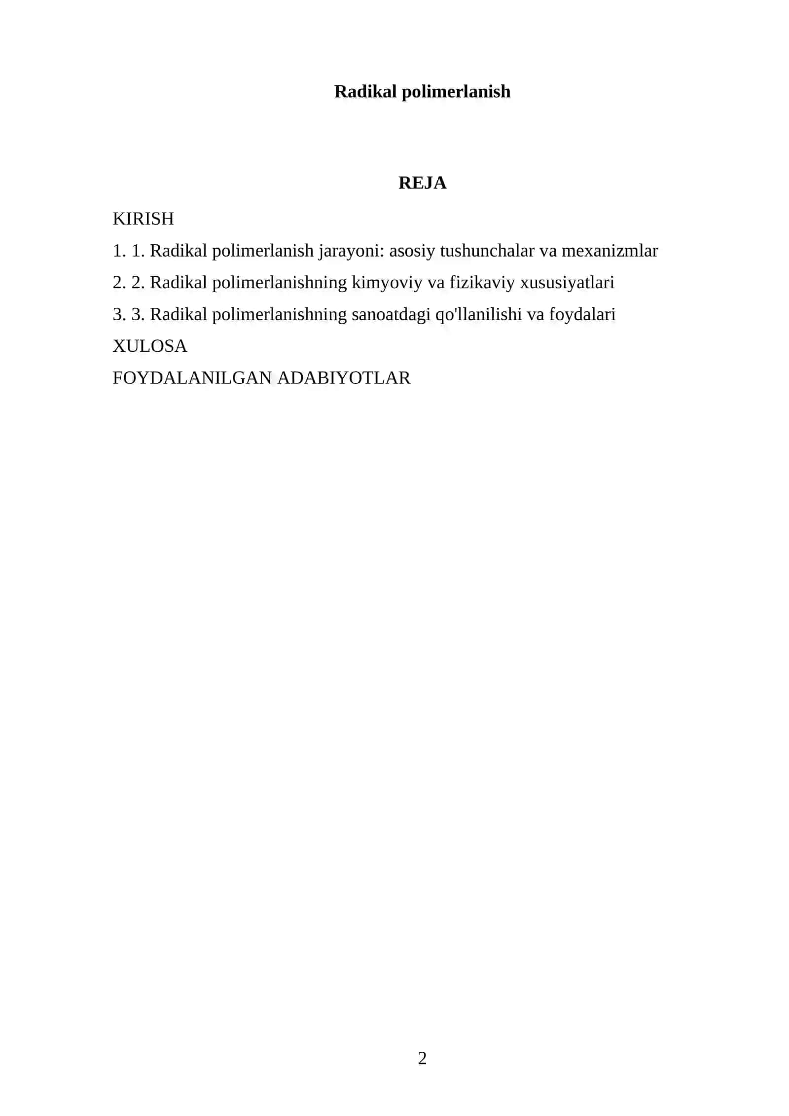 Radikal polimerlanish 2