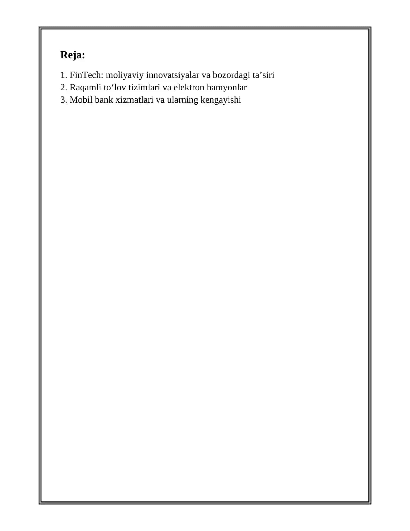 MOLIYAVIY INNOVATSIYALAR VA TEXNOLOGIYALARNING RIVOJLANISHI 2