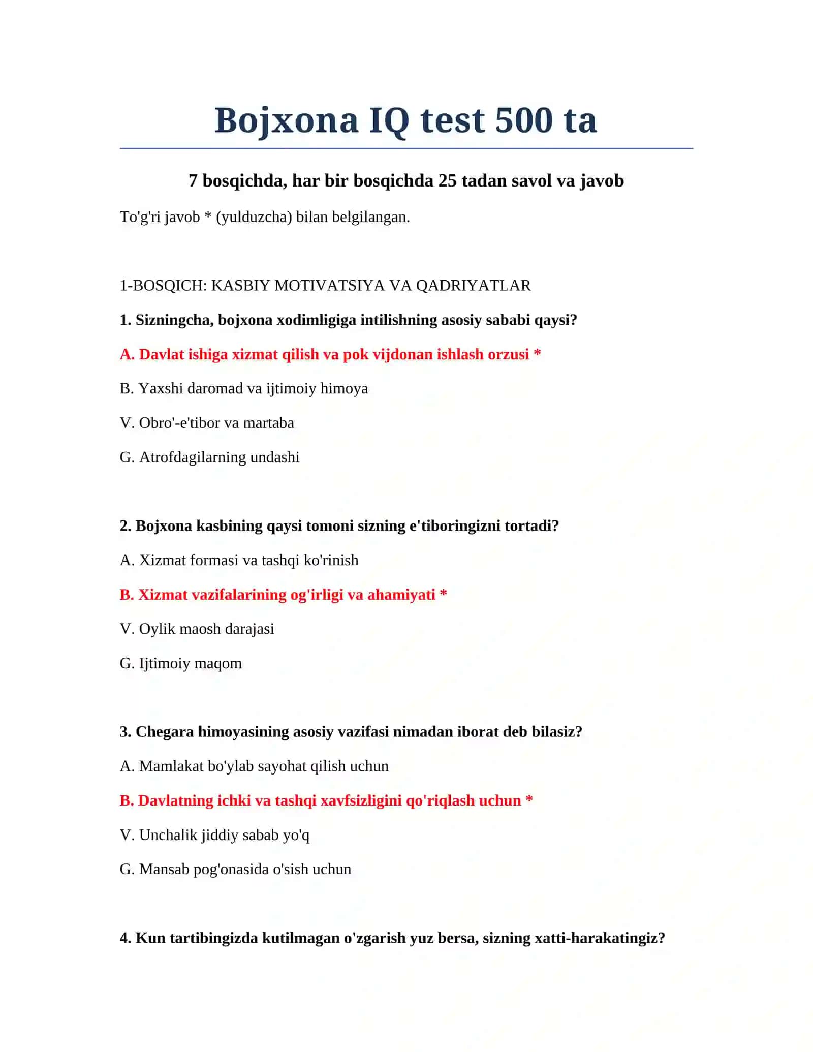 Bojxona IQ test 500 ta 2