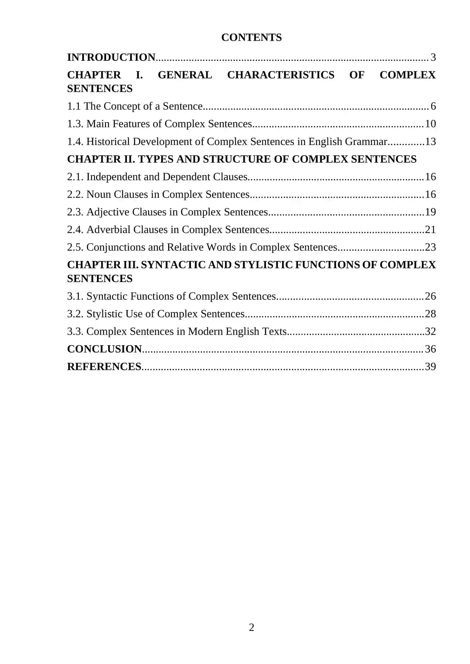 COURSE WORK: “THE STRUCTURE OF A COMPLEX SENTENCE” 2