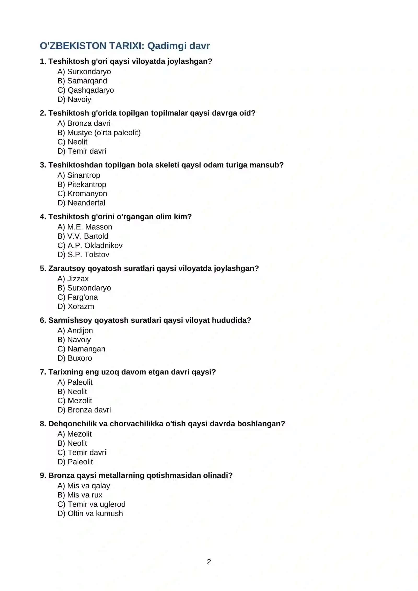 TARIXDAN 1000 TA TEST 2