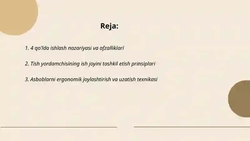 4 qo'lda ishlash. Tish yordamchisining ish joyi 2