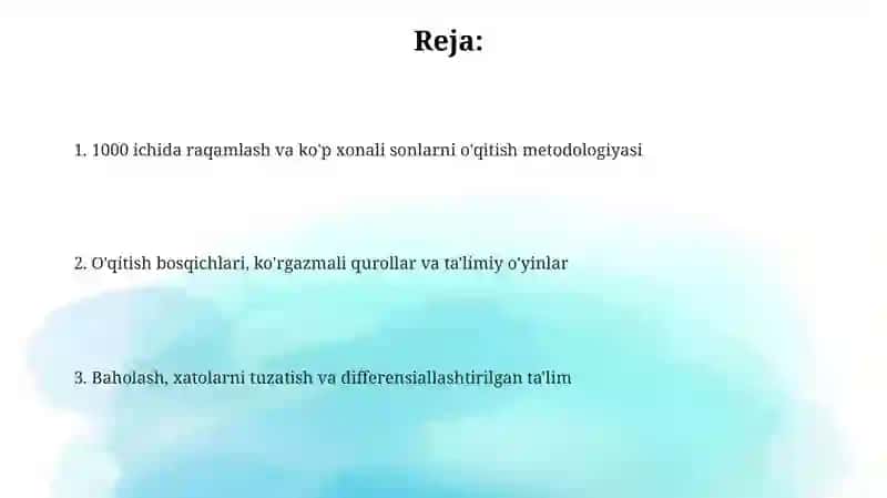 1000 ichida va ko'p xonalı sonlarni manfiy butun sonlarga o'rgatish metodikasi 2