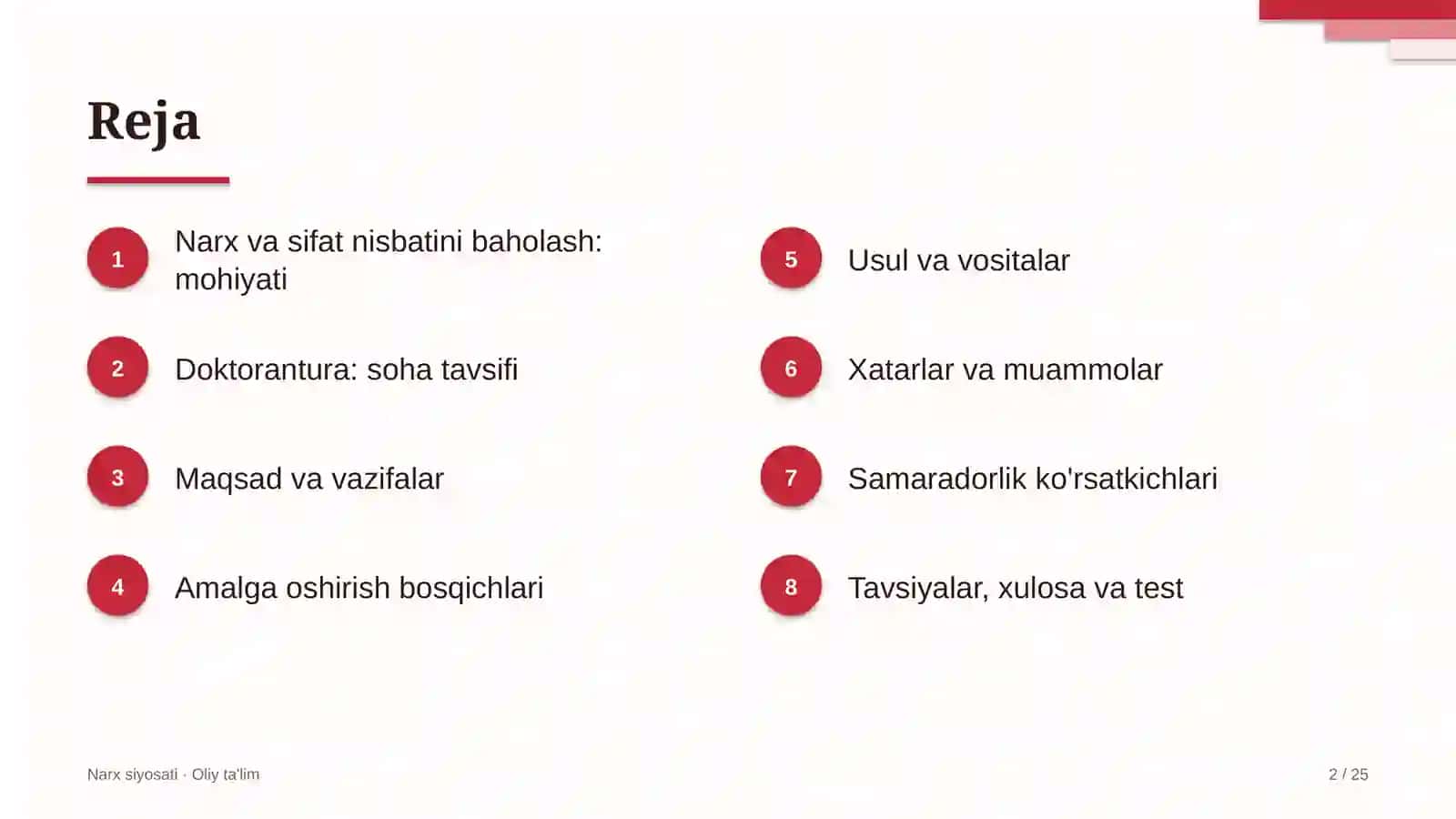 Narx siyosati · Oliy ta'lim 2