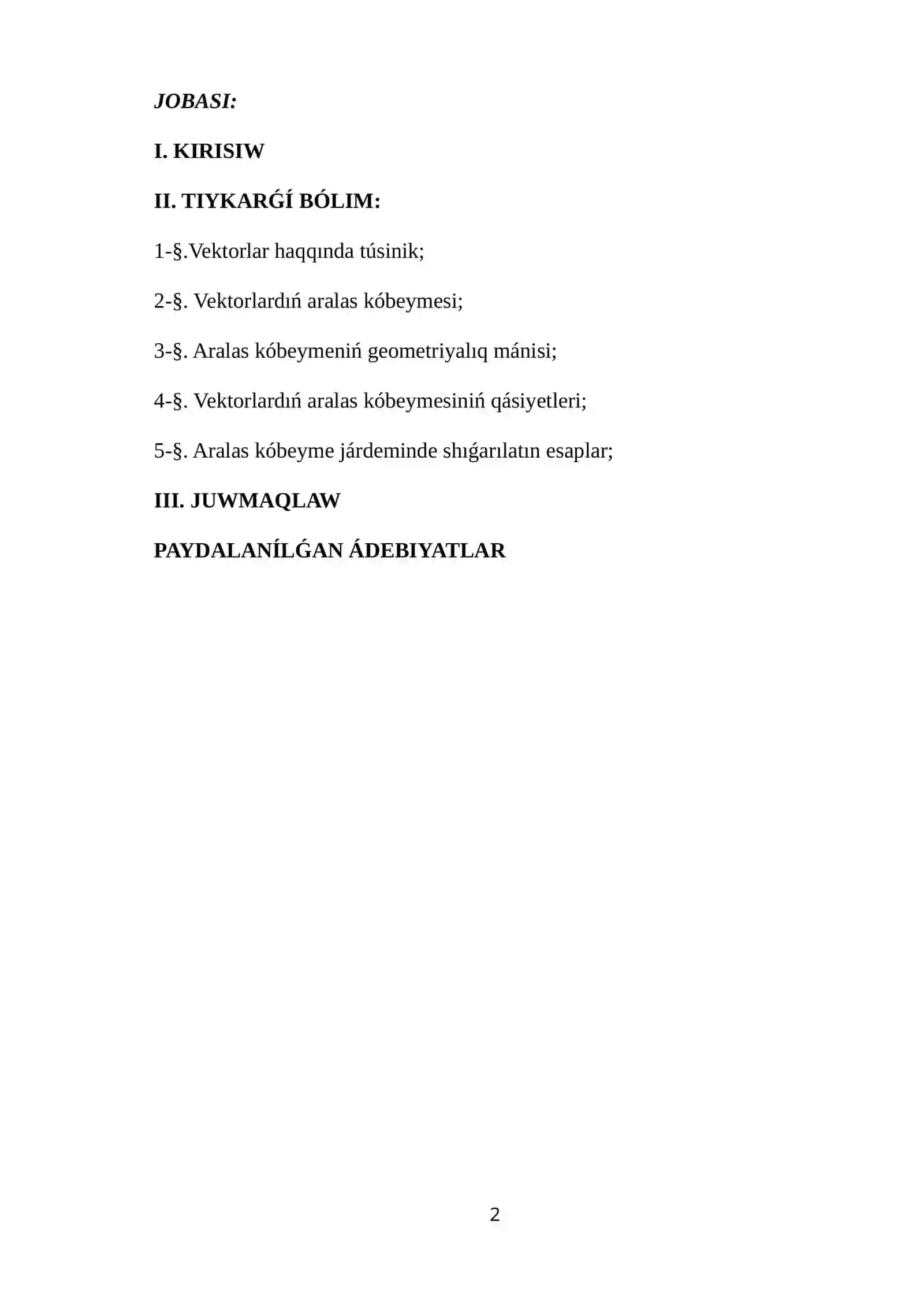 Vektorlardíń Aralas Kóbeýmesi 2