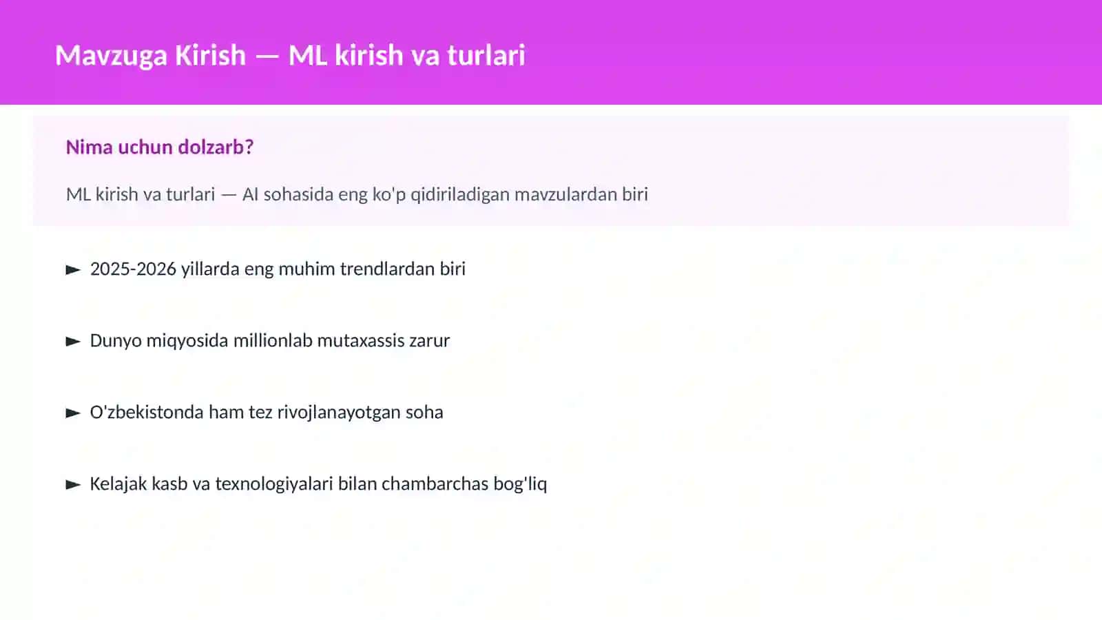 ML kirish va turlari 2