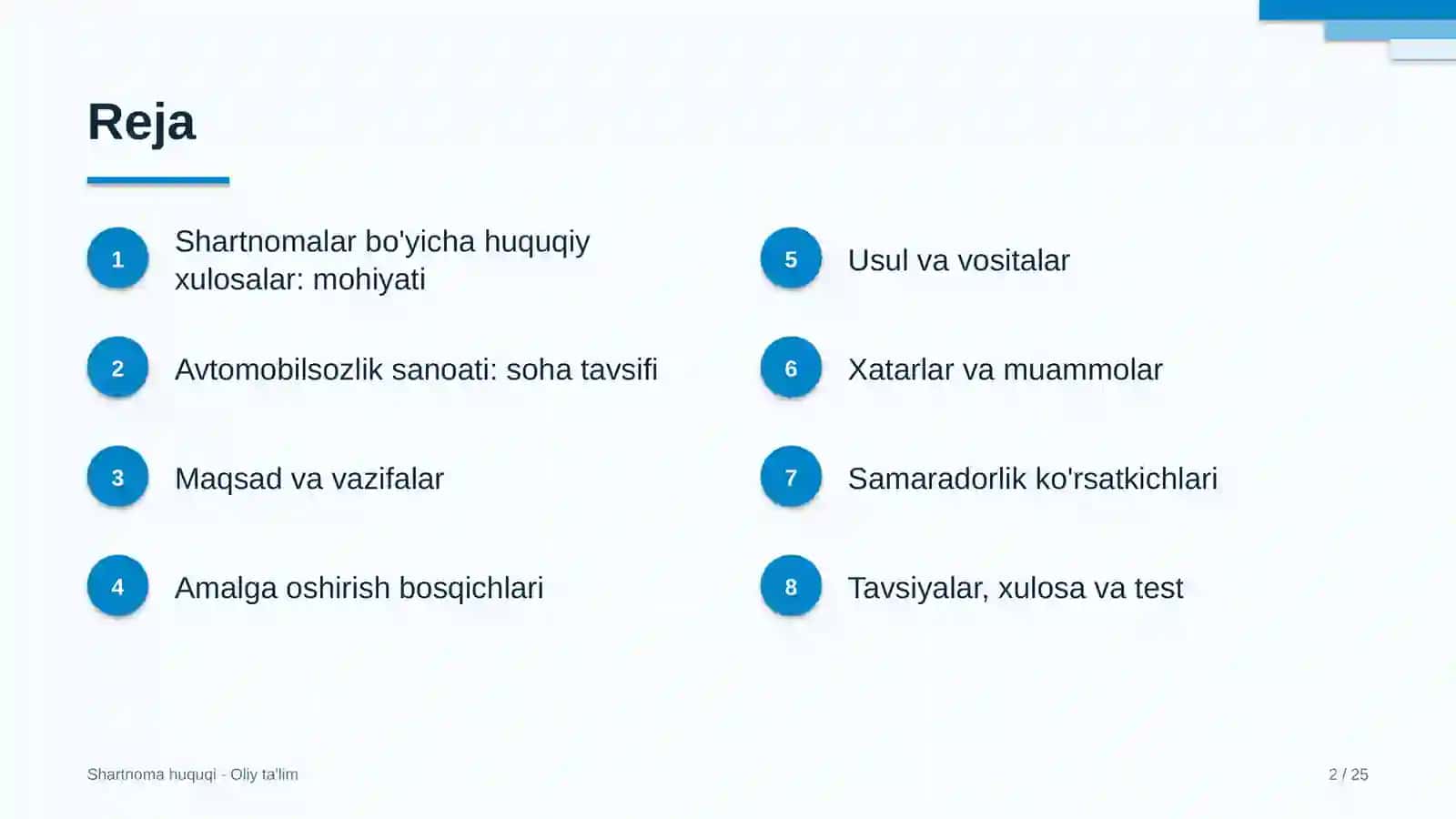 Shartnoma huquqi · Oliy ta'lim 2
