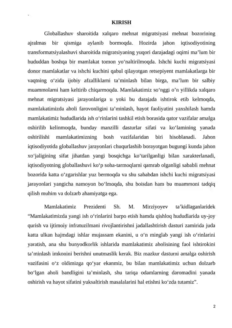 Ishchi kuchi migratsiyasining iqtisodiy va ijtimoiy jihatlari 2