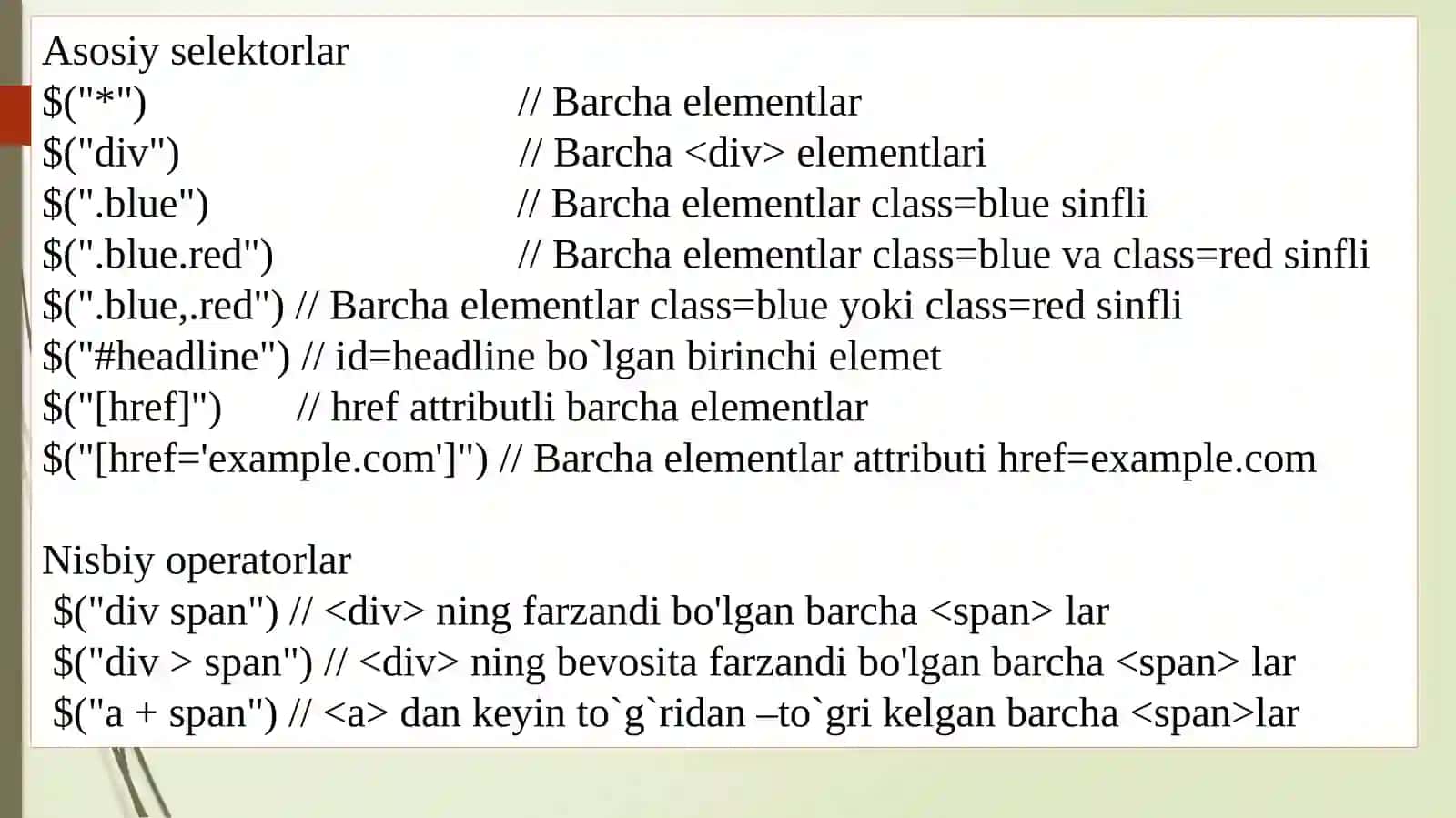 JavaScript kutubxonalari jQuery 2