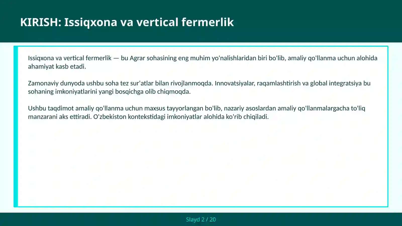 Issiqxona va vertical fermerlik 2