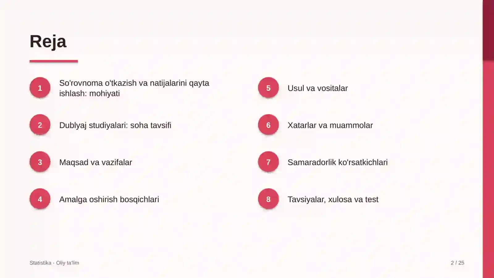 Statistika · Oliy ta'lim 2