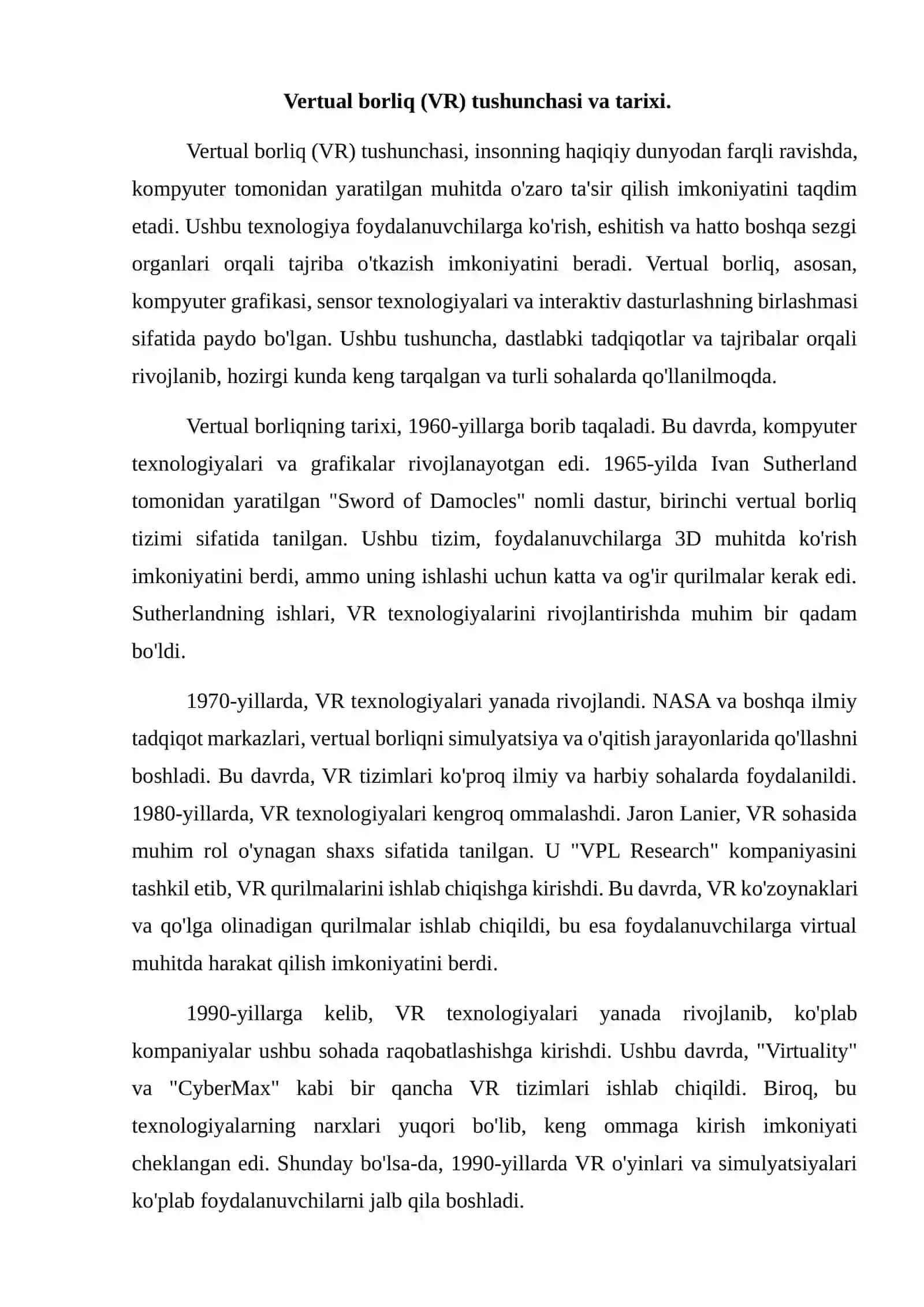 Vertual borliq (VR) 2