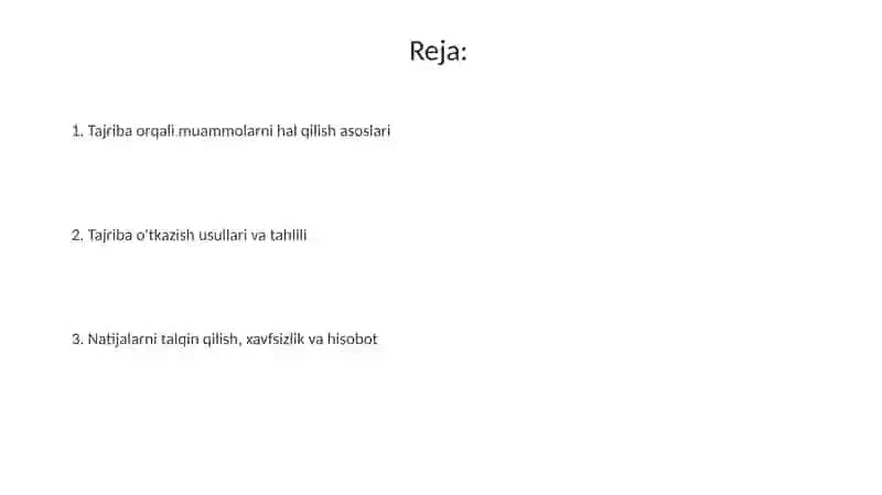 Eksperimental masalalar yechish tajribalarni bajarish 2