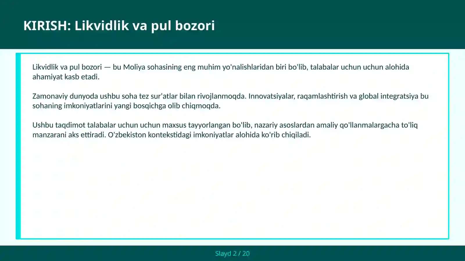 Likvidlik va pul bozori 2