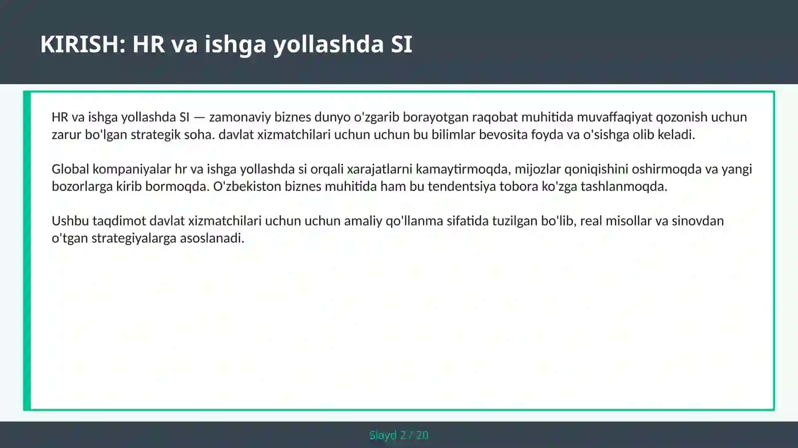 HR va ishga yollashda SI 2