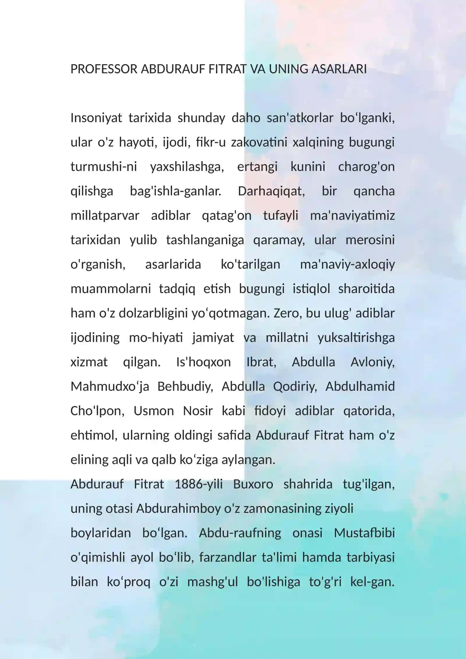 Abrauf Fitratning hayoti va ijodi 2