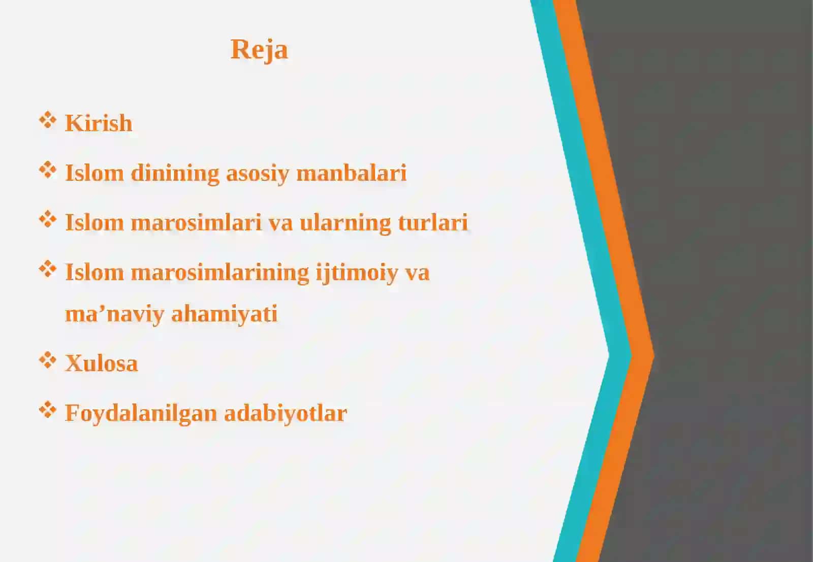 Islom manbalari va marosimlari. 2