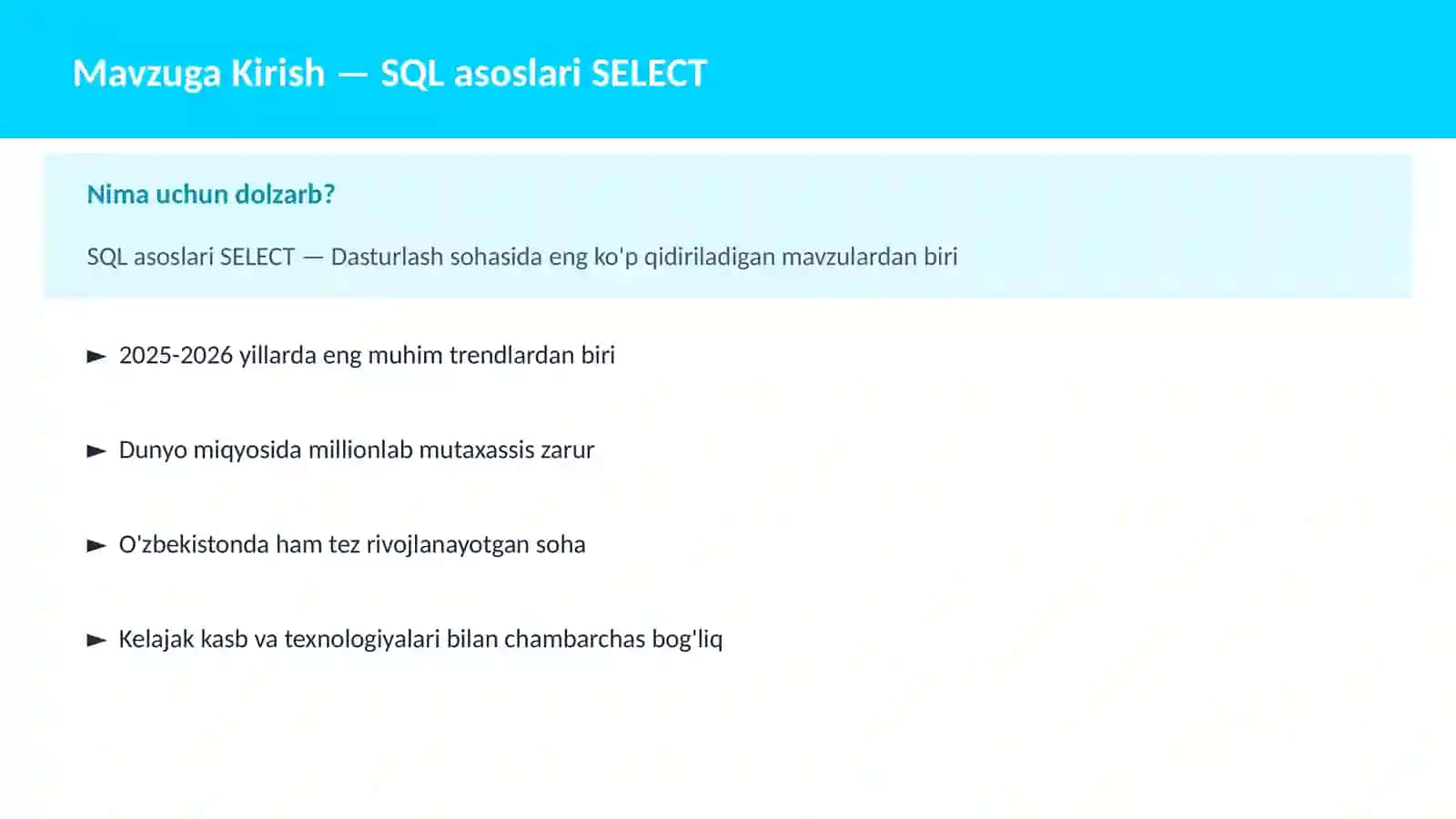 SQL asoslari SELECT 2