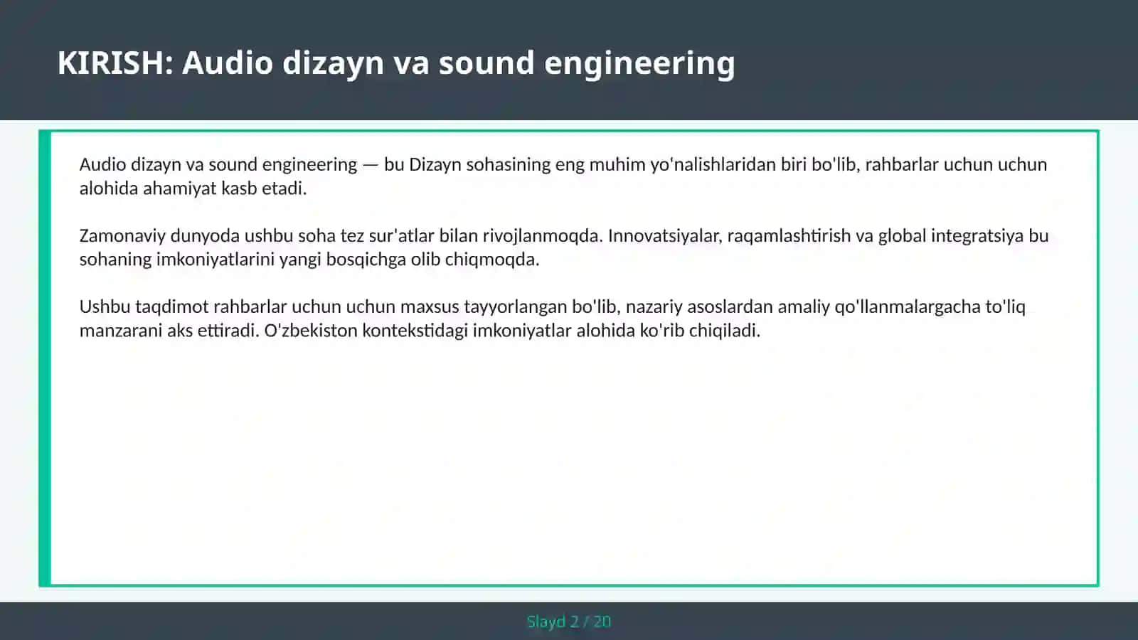 Audio dizayn va sound engineering 2