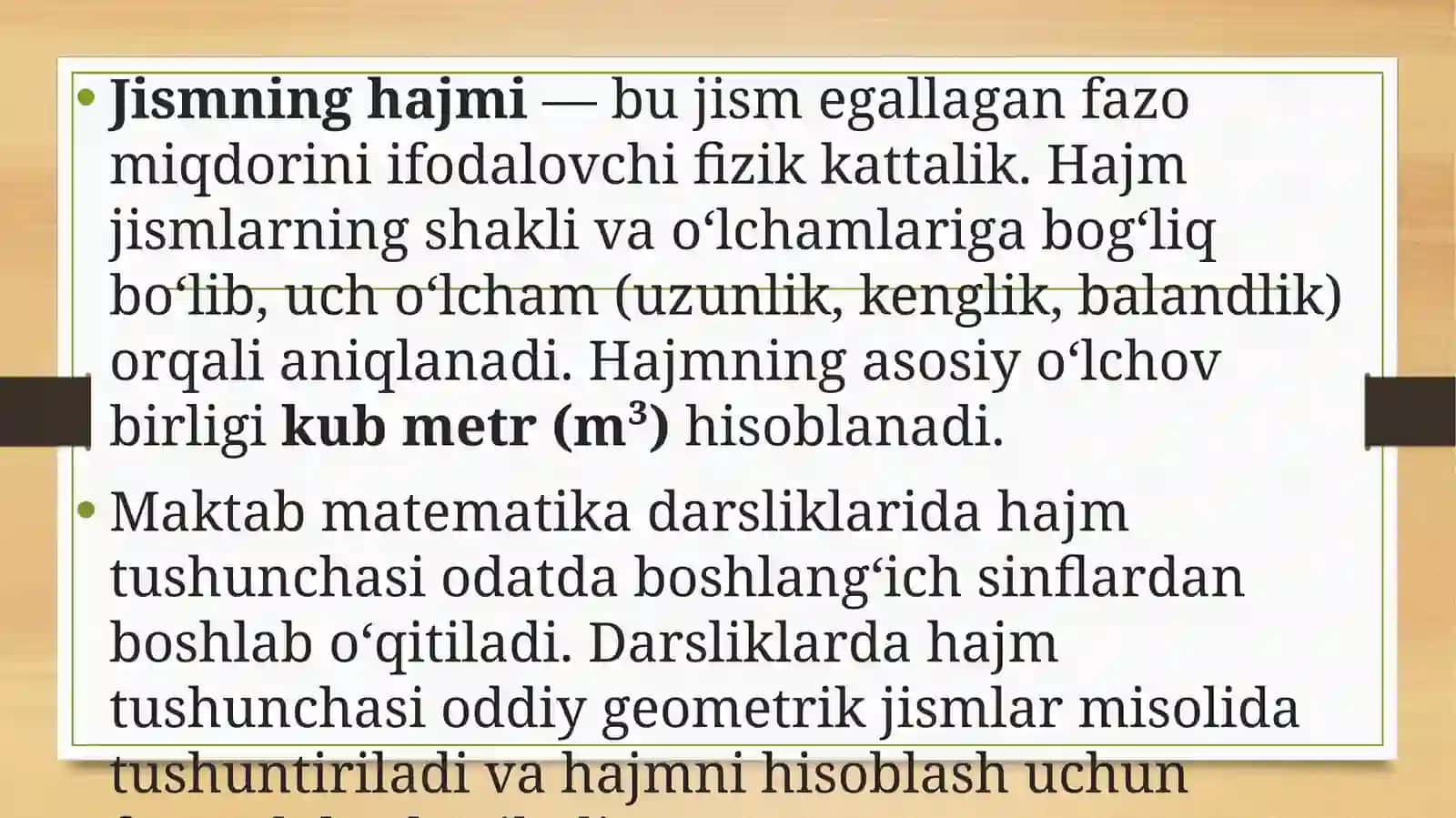 Jismning hajmini o‘lchash 2