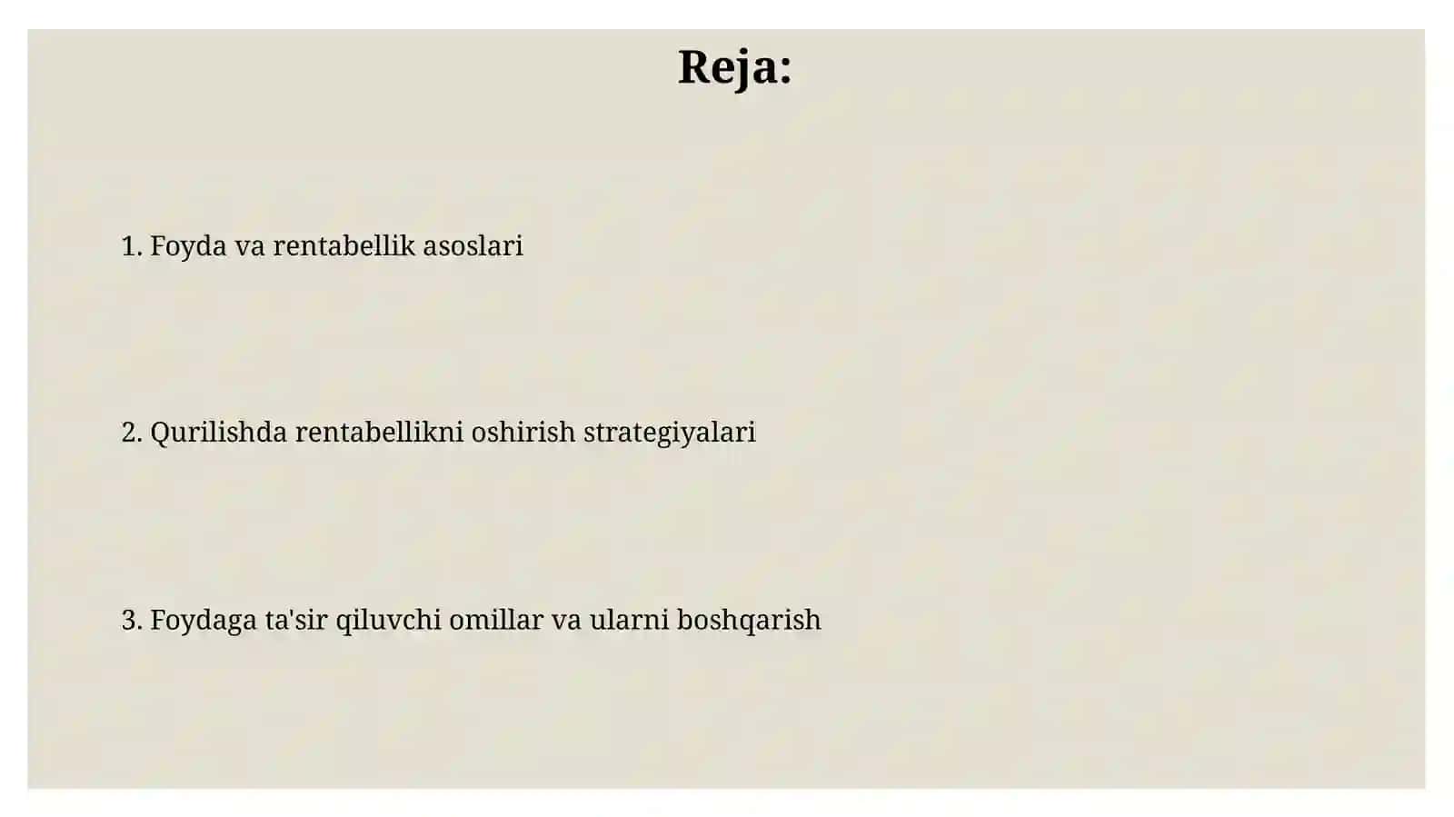 Qurilish tashkilotida foydavarentabellik 2