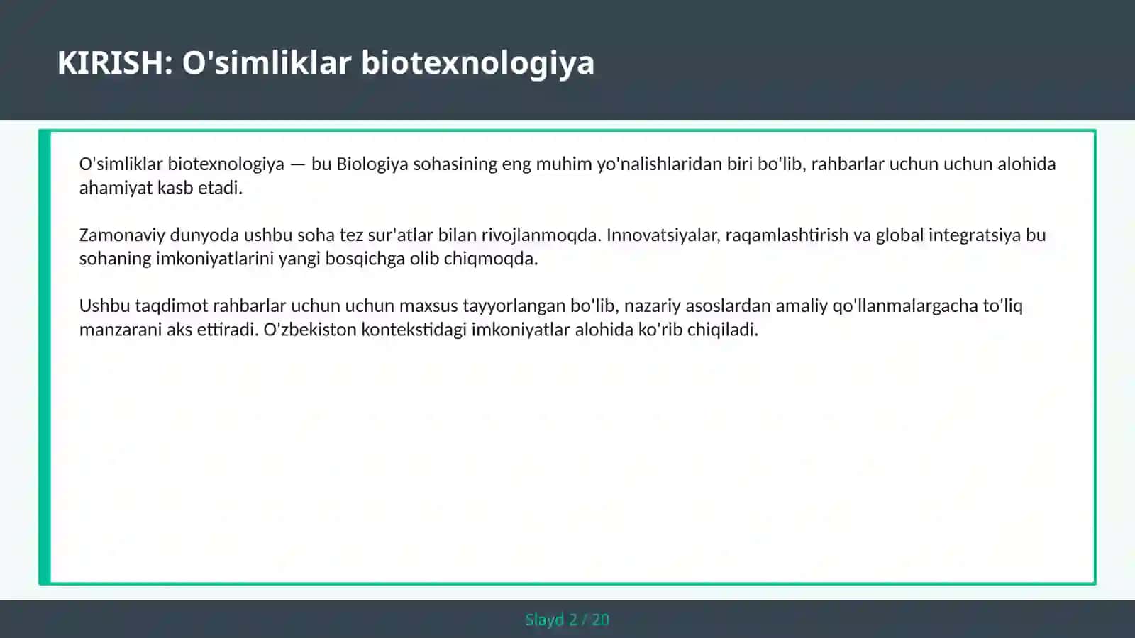 O'simliklar biotexnologiya 2