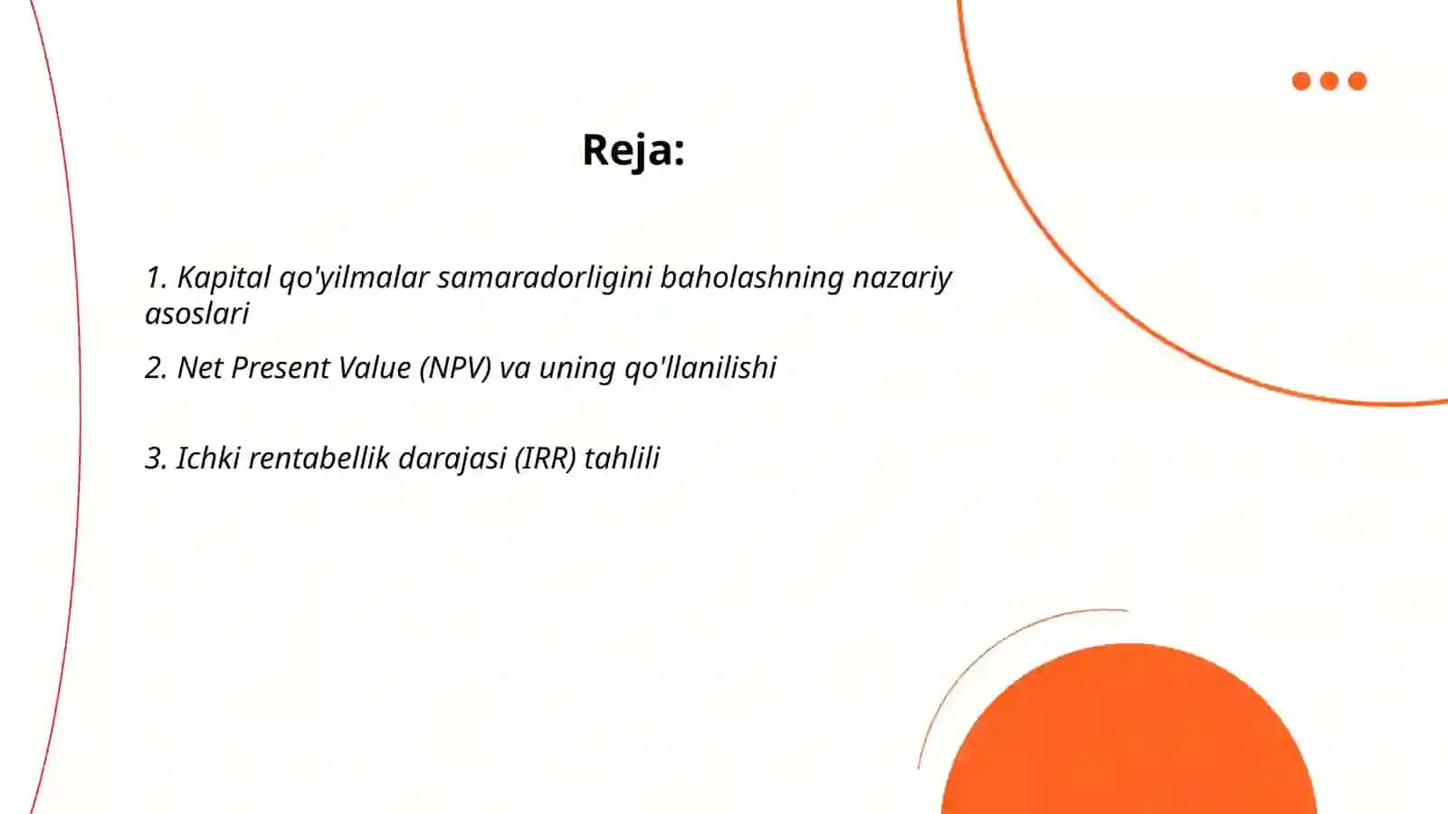 Kapital qo'yilmalar samaradorligini baholash 2