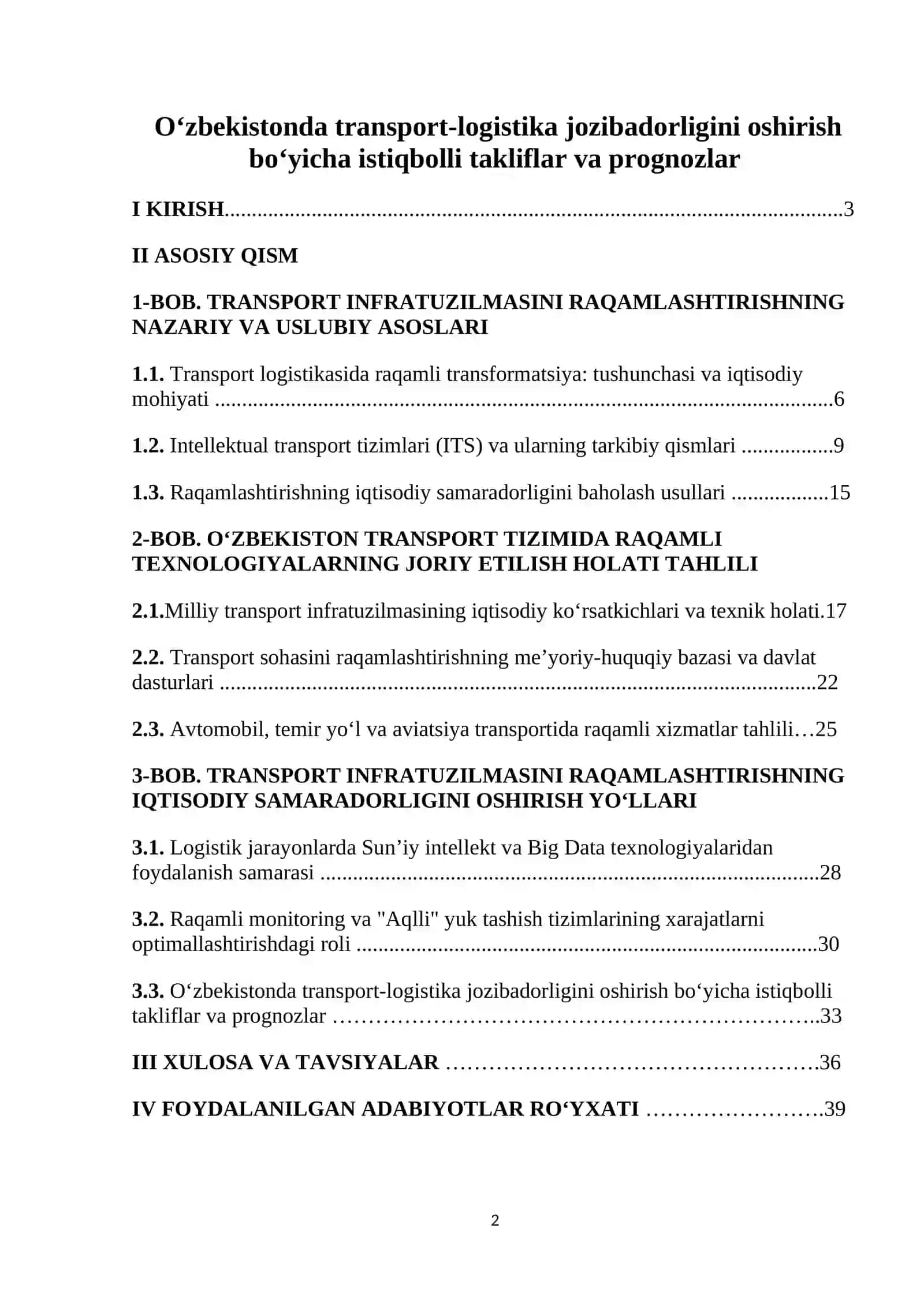O‘zbekistonda transport-logistika jozibadorligini oshirish bo‘yicha istiqbolli takliflar va prognozlar 2